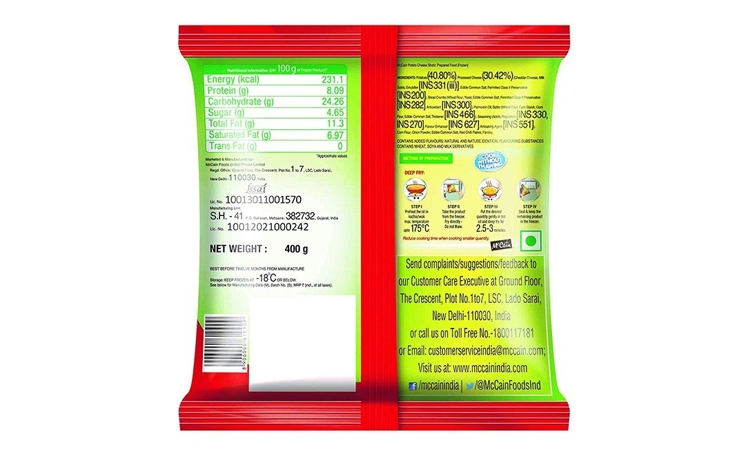 Mccain Potato Cheese Shotz    Pack  400 grams